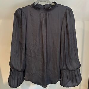 Anthropologie (Current Air) Navy Puff Sleeve Silky Blouse
